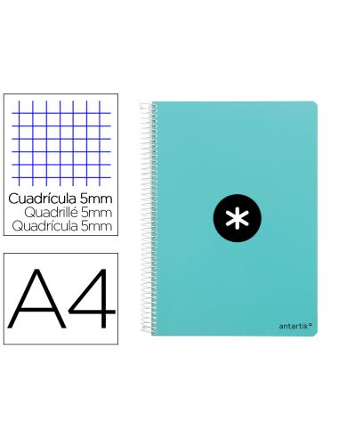Cuaderno Espiral Antartik A4 Micro Tapa Dura 80H 100 Gr Cuadro 5Mm Sin Bandas 4 Taladros Color Menta