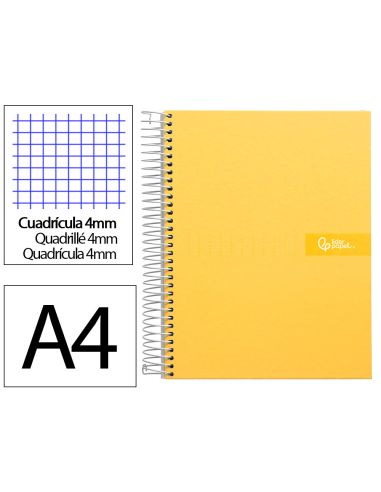 Cuaderno Espiral Liderpapel A4 Crafty Tapa Forrada 80H 90Gr Cuadro 4Mm Con Margen Color Amarillo