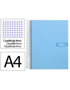 Cuaderno Espiral Liderpapel A4 Crafty Tapa Forrada 80H 90Gr Cuadro 4Mm Con Margen Color Celeste