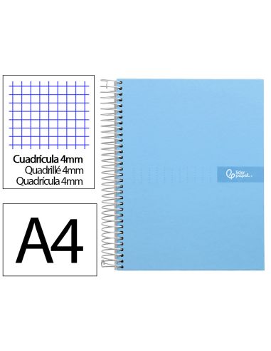 Cuaderno Espiral Liderpapel A4 Crafty Tapa Forrada 80H 90Gr Cuadro 4Mm Con Margen Color Celeste