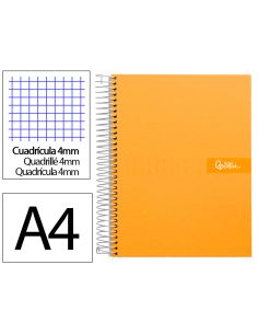 Cuaderno Espiral Liderpapel A4 Crafty Tapa Forrada 80H 90Gr Cuadro 4Mm Con Margen Color Naranja