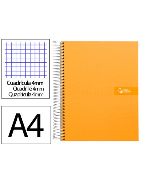Cuaderno Espiral Liderpapel A4 Crafty Tapa Forrada 80H 90Gr Cuadro 4Mm Con Margen Color Naranja