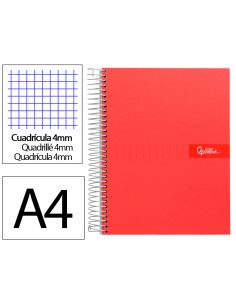 Cuaderno Espiral Liderpapel A4 Crafty Tapa Forrada 80H 90Gr Cuadro 4Mm Con Margen Color Roja