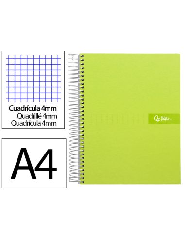 Cuaderno Espiral Liderpapel A4 Crafty Tapa Forrada 80H 90Gr Cuadro 4Mm Con Margen Color Verde