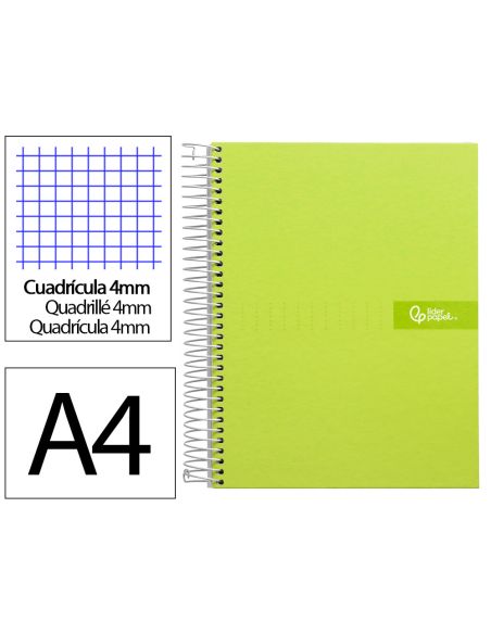 Cuaderno Espiral Liderpapel A4 Crafty Tapa Forrada 80H 90Gr Cuadro 4Mm Con Margen Color Verde