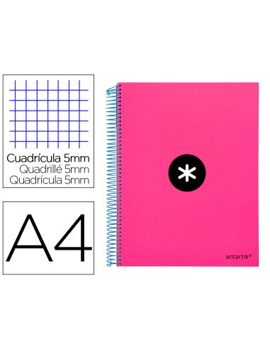 Cuaderno Espiral A4 Micro Antartik Tapa Forrada 120H 90 Gr Cuadro 5Mm 5 Bandas 4 Taladros Color Rosa
