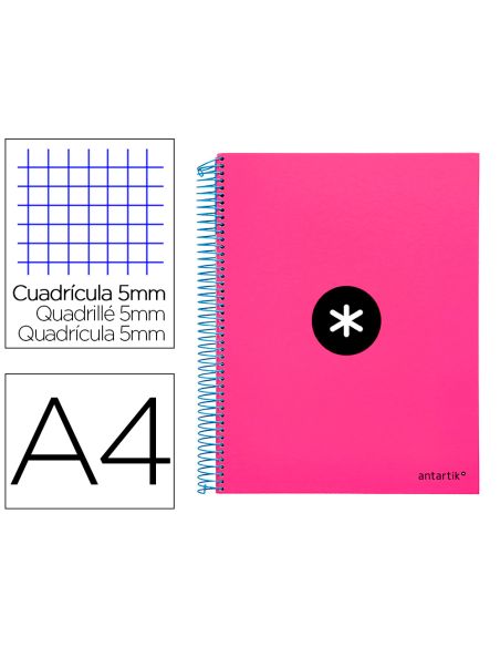 Cuaderno Espiral A4 Micro Antartik Tapa Forrada 120H 90 Gr Cuadro 5Mm 5 Bandas 4 Taladros Color Rosa