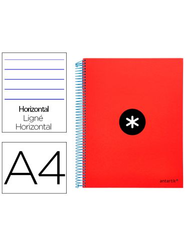 Cuaderno Espiral A4 Micro Antartik Tapa Forrada 120H 90 Gr Horizontal 5 Bandas 4 Taladros Color Rojo