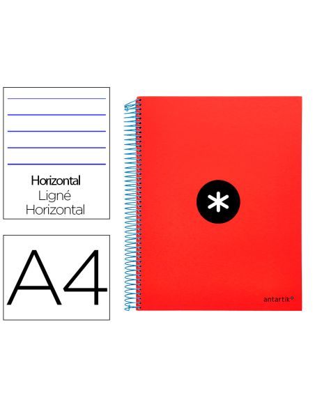 Cuaderno Espiral A4 Micro Antartik Tapa Forrada 120H 90 Gr Horizontal 5 Bandas 4 Taladros Color Rojo