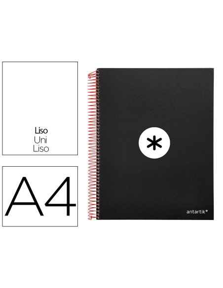 Cuaderno Espiral A4 Micro Antartik Tapa Forrada 120H 90 Gr Liso Con Bandas 4 Taladros Color Negro