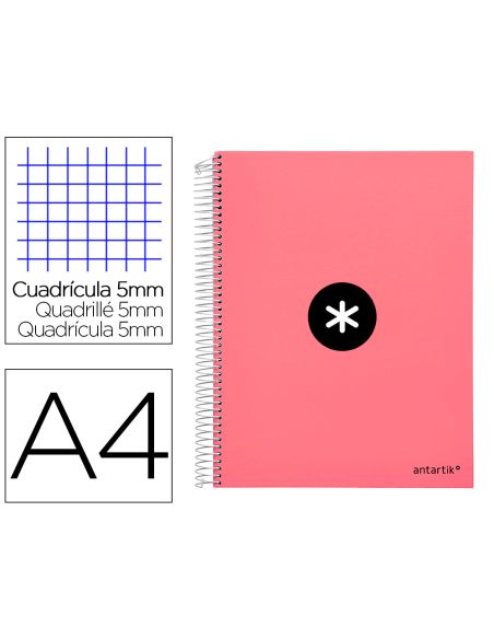 Cuaderno Espiral A4 Micro Antartik Tapa Forrada 120H 90 Gr Cuadro 5Mm 5 Bandas 4 Taladros Color Coral