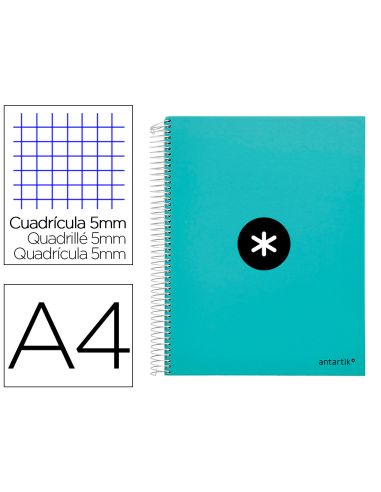 Cuaderno Espiral A4 Micro Antartik Tapa Forrada 120H 90 Gr Cuadro 5Mm 5 Bandas 4 Taladros Color Menta
