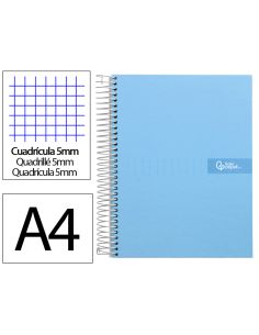Cuaderno Espiral Liderpapel A4 Micro Crafty Tapa Forrada 120H 90Gr Cuadro 5Mm 5 Bandas 4 Colores Celeste