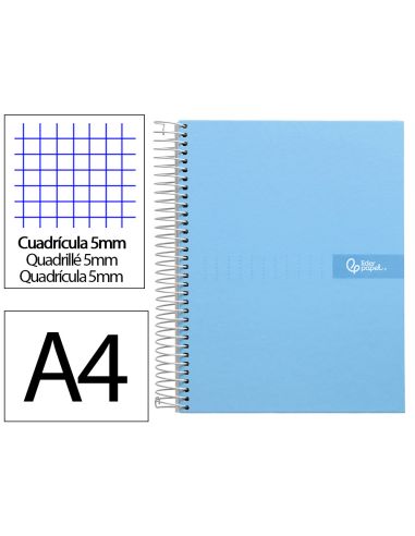 Cuaderno Espiral Liderpapel A4 Micro Crafty Tapa Forrada 120H 90Gr Cuadro 5Mm 5 Bandas 4 Colores Celeste