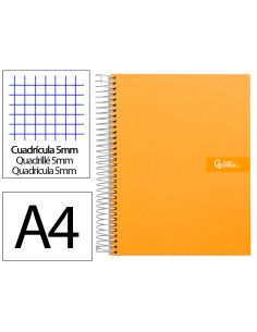 Cuaderno Espiral Liderpapel A4 Micro Crafty Tapa Forrada 120H 90Gr Cuadro 5Mm 5 Bandas 4 Colores Color Naranja
