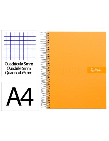 Cuaderno Espiral Liderpapel A4 Micro Crafty Tapa Forrada 120H 90Gr Cuadro 5Mm 5 Bandas 4 Colores Color Naranja
