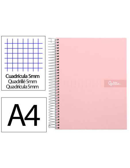 Cuaderno Espiral Liderpapel A4 Micro Crafty Tapa Forrada 120H 90Gr Cuadro 5Mm 5 Bandas 4 Colores Color Rosa