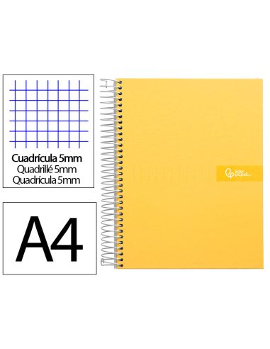 Cuaderno Espiral Liderpapel A4 Micro Crafty Tapa Forrada 120H 90Gr Cuadro 5Mm 5 Bandas 4 Taladros Color Amarillo