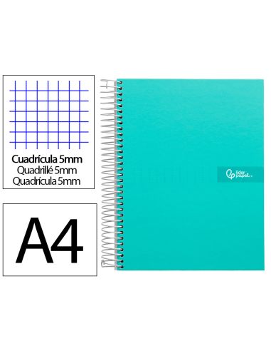 Cuaderno Espiral Liderpapel A4 Micro Crafty Tapa Forrada 120H 90Gr Cuadro 5Mm 5 Bandas 4 Taladros Color Turquesa