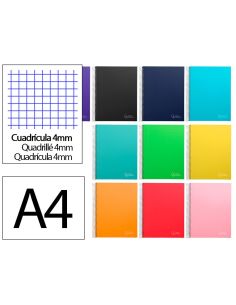 Cuaderno Espiral Liderpapel A4 Micro Jolly Tapa Forrada 140H 75Gr Cuadro 4Mm 5 Bandas 4 Taladros Colores Surtidos