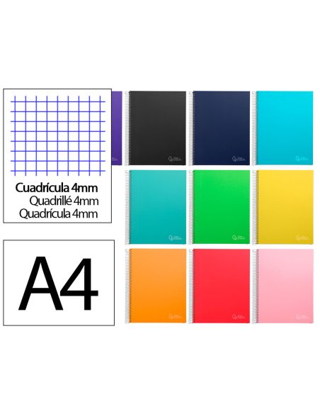 Cuaderno Espiral Liderpapel A4 Micro Jolly Tapa Forrada 140H 75Gr Cuadro 4Mm 5 Bandas 4 Taladros Colores Surtidos