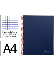 Cuaderno Espiral Liderpapel A4 Micro Jolly Tapa Forrada 140H 75Gr Cuadro 5Mm 5 Bandas 4 Taladros Color Azul