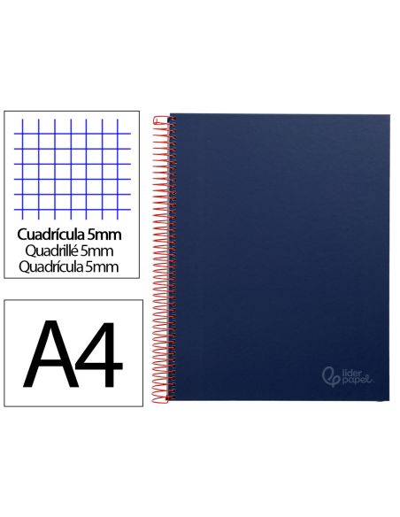 Cuaderno Espiral Liderpapel A4 Micro Jolly Tapa Forrada 140H 75Gr Cuadro 5Mm 5 Bandas 4 Taladros Color Azul
