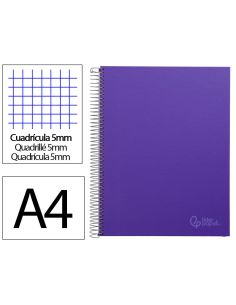 Cuaderno Espiral Liderpapel A4 Micro Jolly Tapa Forrada 140H 75Gr Cuadro 5Mm 5 Bandas 4 Taladros Color Lila