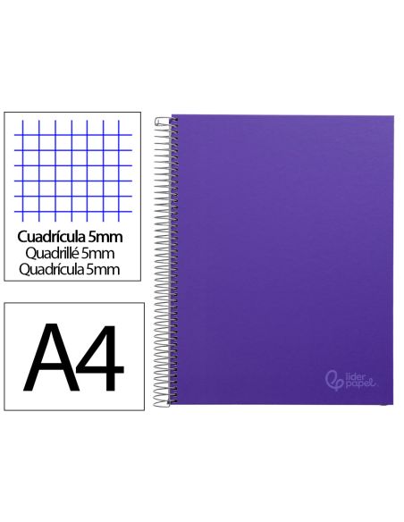 Cuaderno Espiral Liderpapel A4 Micro Jolly Tapa Forrada 140H 75Gr Cuadro 5Mm 5 Bandas 4 Taladros Color Lila
