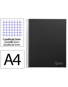 Cuaderno Espiral Liderpapel A4 Micro Jolly Tapa Forrada 140H 75Gr Cuadro 5Mm 5 Bandas 4 Taladros Color Negro