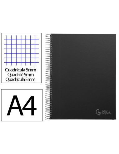 Cuaderno Espiral Liderpapel A4 Micro Jolly Tapa Forrada 140H 75Gr Cuadro 5Mm 5 Bandas 4 Taladros Color Negro