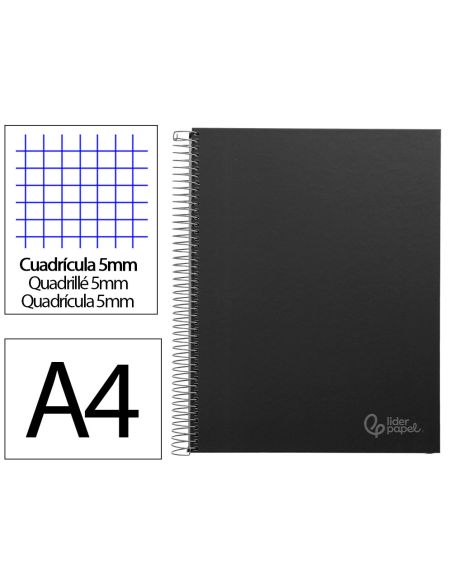 Cuaderno Espiral Liderpapel A4 Micro Jolly Tapa Forrada 140H 75Gr Cuadro 5Mm 5 Bandas 4 Taladros Color Negro