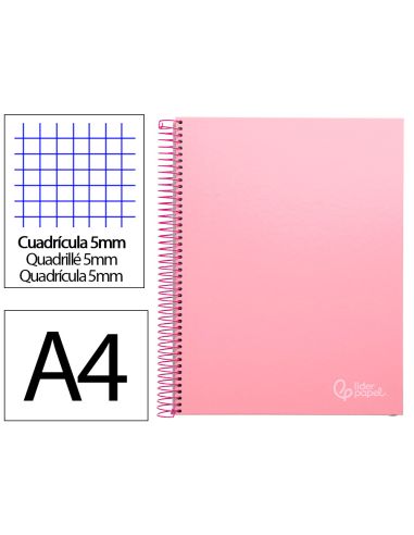 Cuaderno Espiral Liderpapel A4 Micro Jolly Tapa Forrada 140H 75Gr Cuadro 5Mm 5 Bandas 4 Taladros Color Rosa