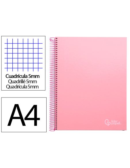 Cuaderno Espiral Liderpapel A4 Micro Jolly Tapa Forrada 140H 75Gr Cuadro 5Mm 5 Bandas 4 Taladros Color Rosa