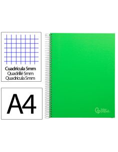 Cuaderno Espiral Liderpapel A4 Micro Jolly Tapa Forrada 140H 75Gr Cuadro 5Mm 5 Bandas 4 Taladros Color Verde