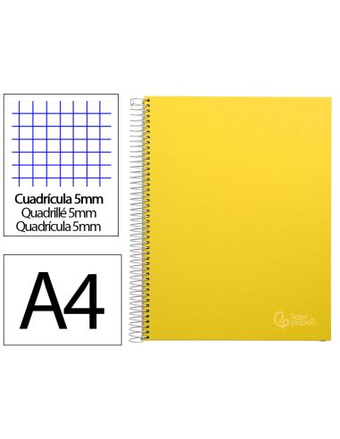 Cuaderno Espiral Liderpapel A4 Micro Jolly Tapa Forrada 140H 75Gr Cuadro 5Mm 5 Bandas 4 Taladros Color Amarillo