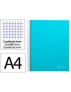 Cuaderno Espiral Liderpapel A4 Micro Jolly Tapa Forrada 140H 75Gr Cuadro 5Mm 5 Bandas 4 Taladros Color Celeste