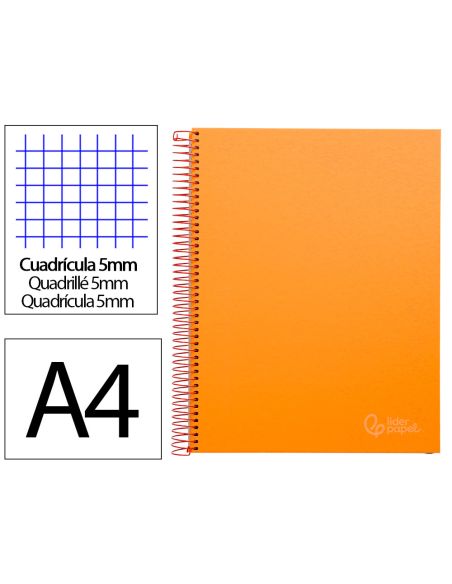 Cuaderno Espiral Liderpapel A4 Micro Jolly Tapa Forrada 140H 75Gr Cuadro 5Mm 5 Bandas 4 Taladros Color Naranja