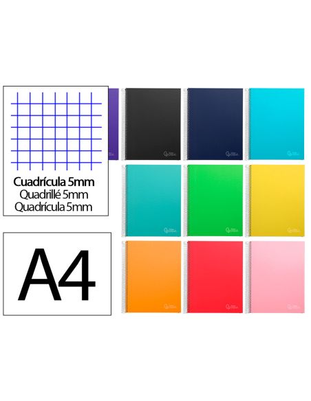 Cuaderno Espiral Liderpapel A4 Micro Jolly Tapa Forrada 140H 75Gr Cuadro 5Mm 5 Bandas 4 Taladros Colores Surtidos