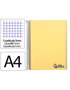 Cuaderno Espiral Liderpapel A4 Micro Wonder Tapa Plastico 120H 90Gr Cuadro 5Mm 5 Banda 4 Taladros Color Amarillo