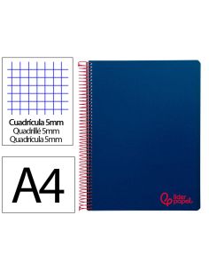 Cuaderno Espiral Liderpapel A4 Micro Wonder Tapa Plastico 120H 90Gr Cuadro 5Mm 5 Banda 4 Taladros Color Azul Marino