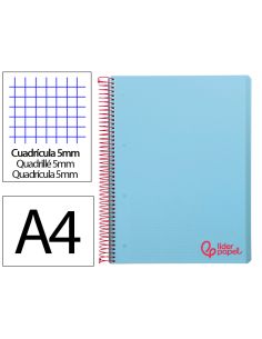 Cuaderno Espiral Liderpapel A4 Micro Wonder Tapa Plastico 120H 90Gr Cuadro 5Mm 5 Banda 4 Taladros Color Celeste