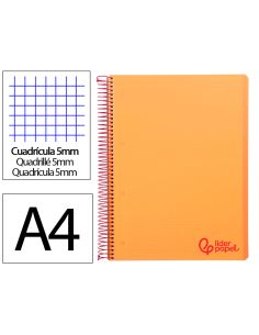 Cuaderno Espiral Liderpapel A4 Micro Wonder Tapa Plastico 120H 90Gr Cuadro 5Mm 5 Banda 4 Taladros Color Naranja