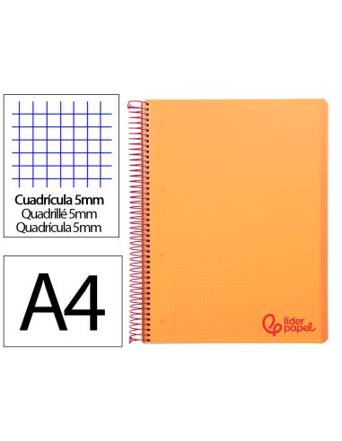 Cuaderno Espiral Liderpapel A4 Micro Wonder Tapa Plastico 120H 90Gr Cuadro 5Mm 5 Banda 4 Taladros Color Naranja
