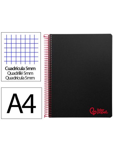 Cuaderno Espiral Liderpapel A4 Micro Wonder Tapa Plastico 120H 90 Gr Cuadro 5Mm 5 Bandas 4 Taladros Color Negro|Libreriasalesiana