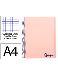 Cuaderno Espiral Liderpapel A4 Micro Wonder Tapa Plastico 120H 90Gr Cuadro 5Mm 5 Bandas 4 Taladros Color Rosa