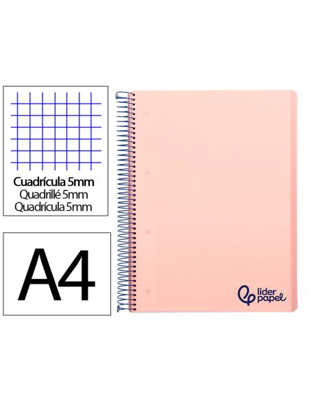Cuaderno Espiral Liderpapel A4 Micro Wonder Tapa Plastico 120H 90Gr Cuadro 5Mm 5 Bandas 4 Taladros Color Rosa
