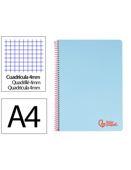 Cuaderno Espiral Liderpapel A4 Wonder Tapa Plastico 80H 90Gr Cuadro 4Mm Con Margen Color Azul