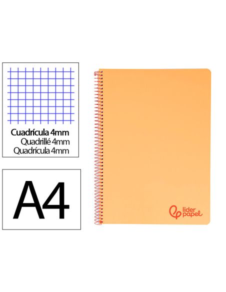 Cuaderno Espiral Liderpapel A4 Wonder Tapa Plastico 80H 90Gr Cuadro 4Mm Con Margen Color Naranja