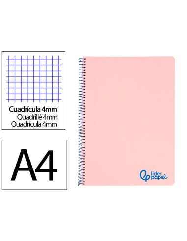 Cuaderno Espiral Liderpapel A4 Wonder Tapa Plastico 80H 90Gr Cuadro 4Mm Con Margen Color Rosa
